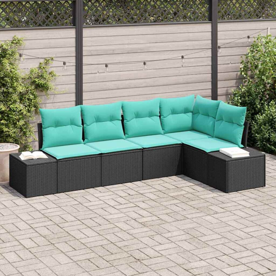 vidaXL Tuin Sofa Set 5 st Zwart poly rattan afbeelding 1