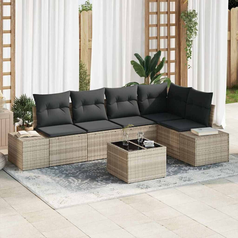 vidaXL Tuin Sofa Set 6 pcs Lichtgrijs poly rattan vidaXL Tuin Sofa Set 6 pcs Lichtgrijs poly rattan afbeelding 1