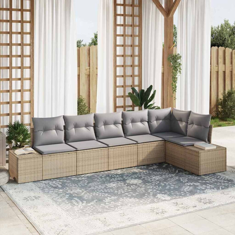 vidaXL Tuin Sofa Set met kussen 6 pcs Beige en Grijs poly rattan afbeelding 1