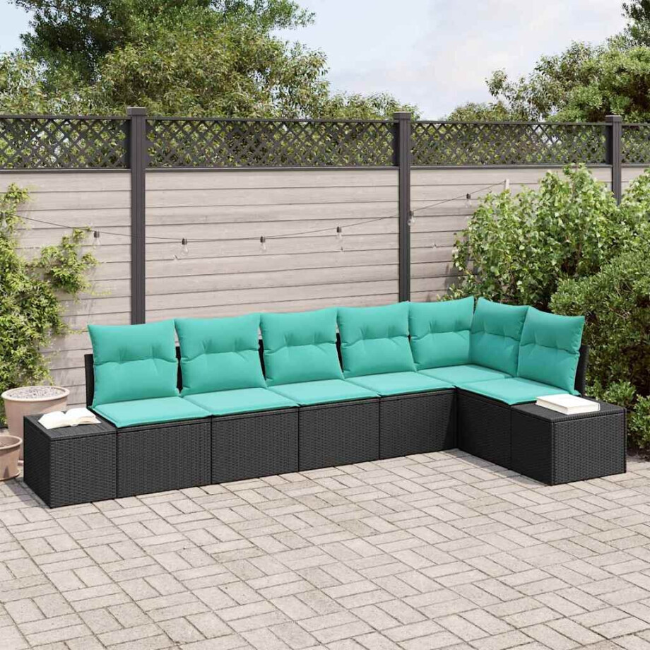 vidaXL Tuin Sofa Set 6 st Zwart poly rattan afbeelding 1