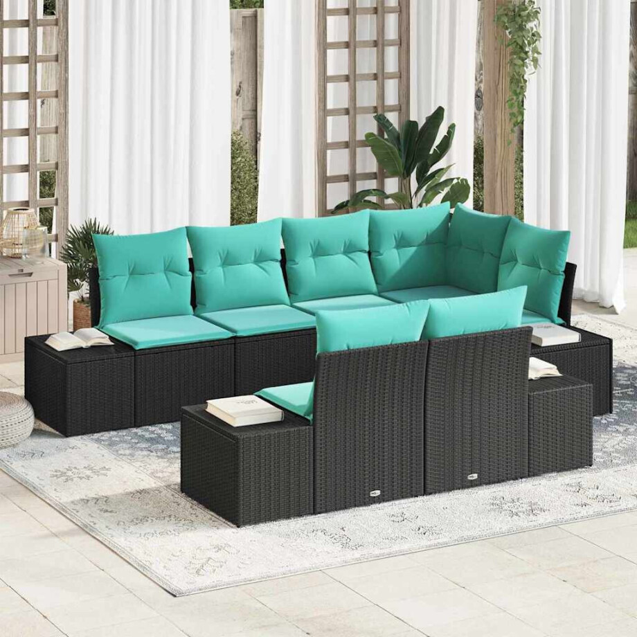 vidaXL Tuin Sofa Set 7 st Zwart poly rattan afbeelding 1