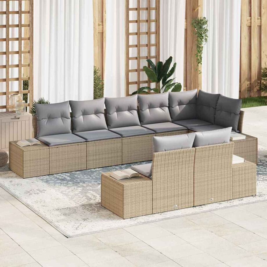 vidaXL Tuin Sofa Set met kussen 8 pcs Beige en Grijs poly rattan vidaXL Tuin Sofa Set met kussen 8 pcs Beige en Grijs poly rattan afbeelding 1