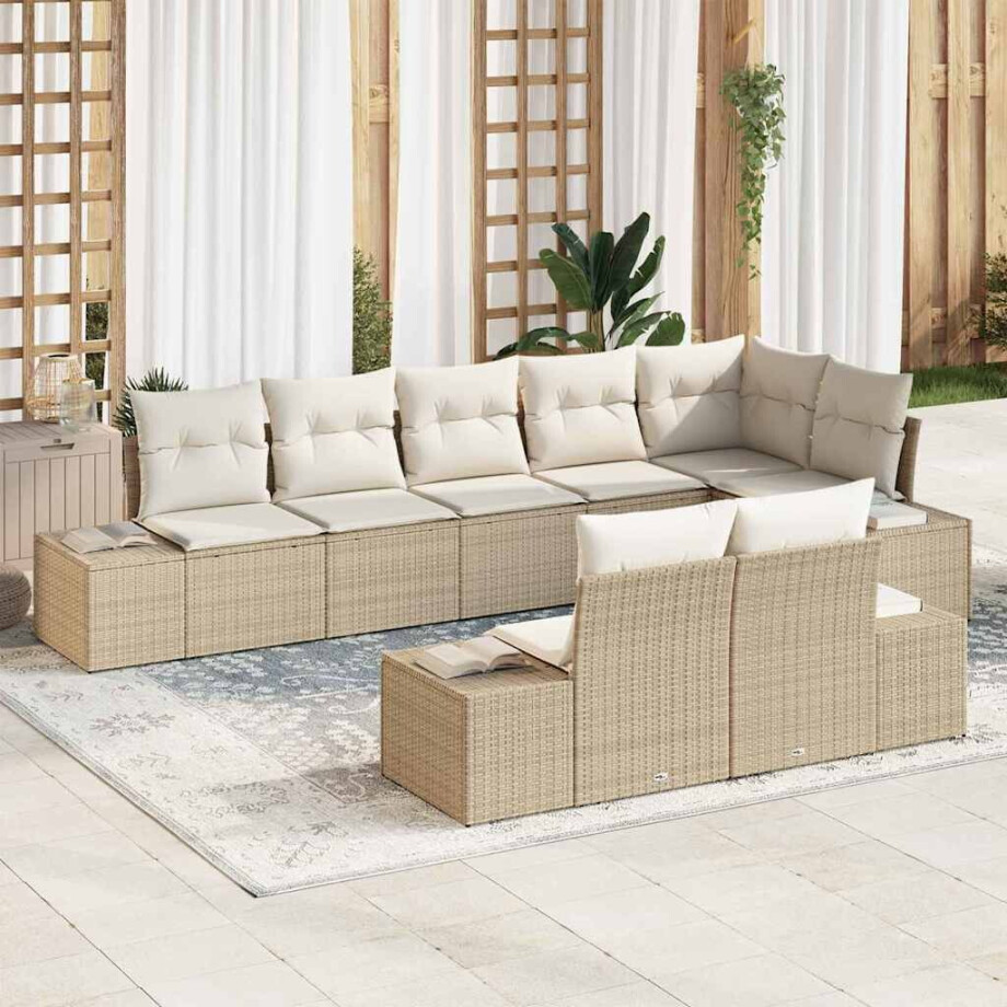 vidaXL Tuin Sofa Set met kussen 8 pcs Beige en Crème poly rattan afbeelding 1