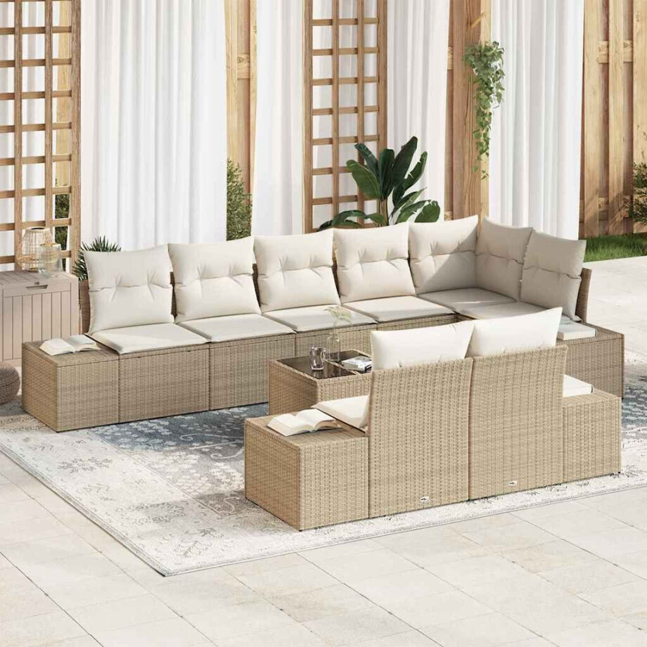 vidaXL Tuin Sofa Set met kussen 9 pcs Beige en Crème poly rattan afbeelding 1