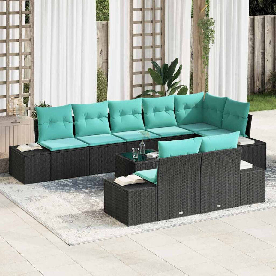 vidaXL Tuin Sofa Set 9 st Zwart poly rattan afbeelding 1