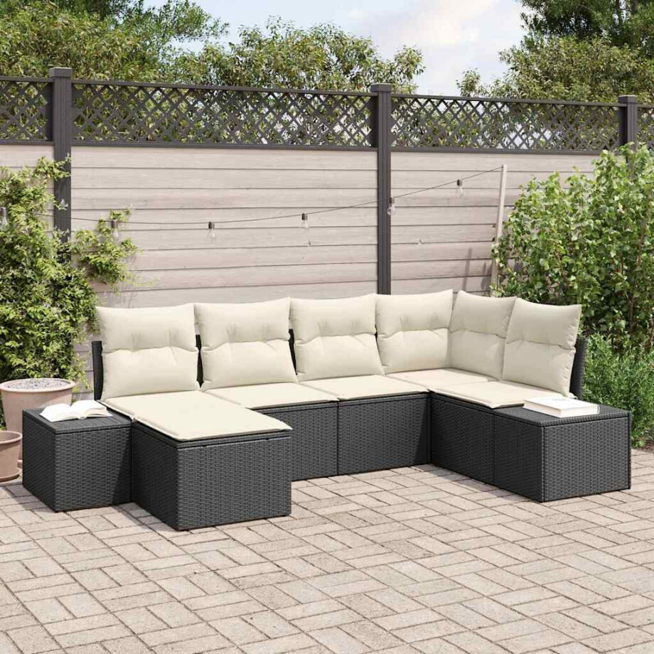 vidaXL Tuin Sofa Set met kussen 6 pcs Zwart en Crème poly rattan afbeelding 1