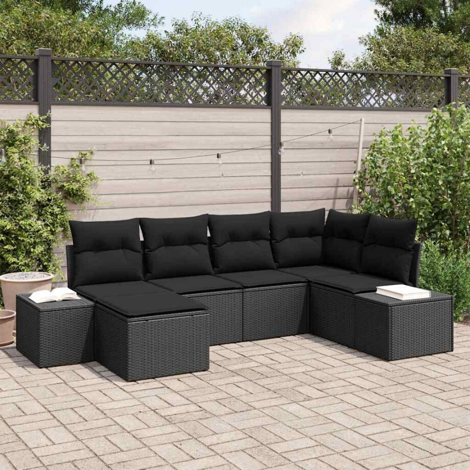 vidaXL Tuin Sofa Set met kussen 6 pcs Zwart poly rattan afbeelding 1