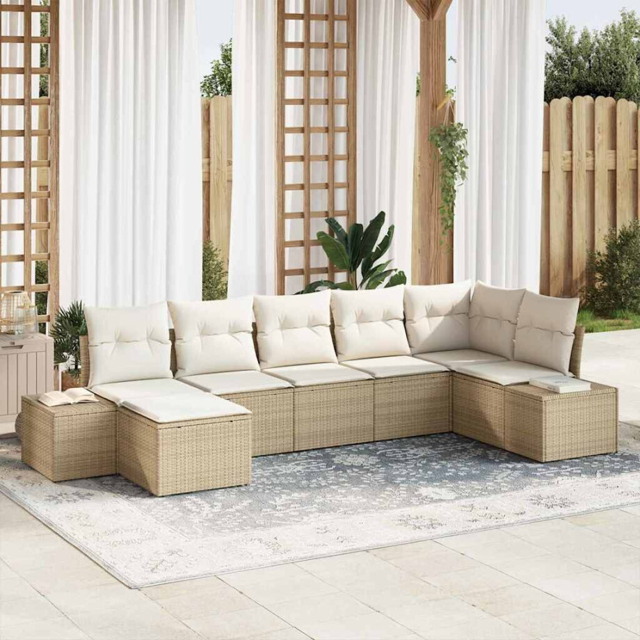 vidaXL Tuin Sofa Set met kussen 7 pcs Beige poly rattan afbeelding 1