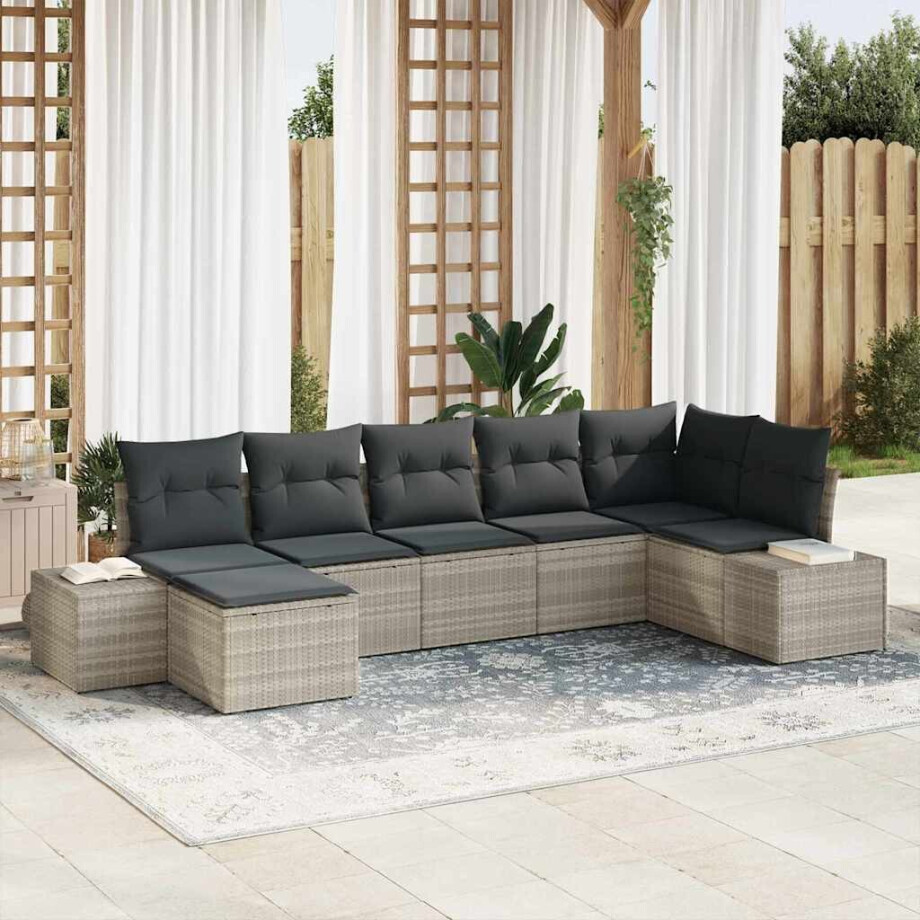 vidaXL Tuin Sofa Set met kussen 7 pcs Lichtgrijs poly rattan afbeelding 1