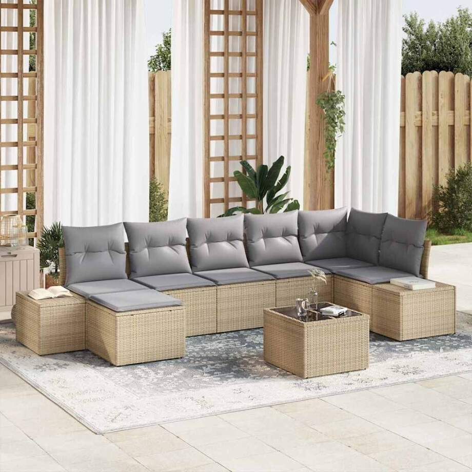 vidaXL Tuin Sofa Set met kussen 8 pcs Beige poly rattan vidaXL Tuin Sofa Set met kussen 8 pcs Beige poly rattan afbeelding 1