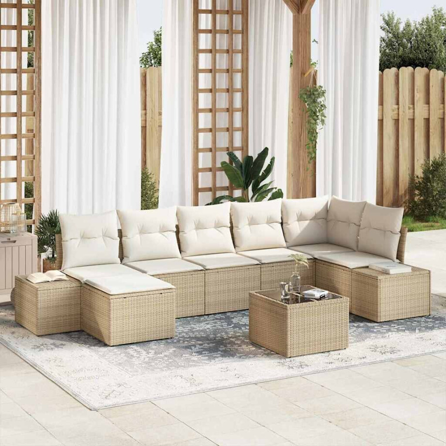 vidaXL Tuin Sofa Set met kussen 8 pcs Beige poly rattan afbeelding 1