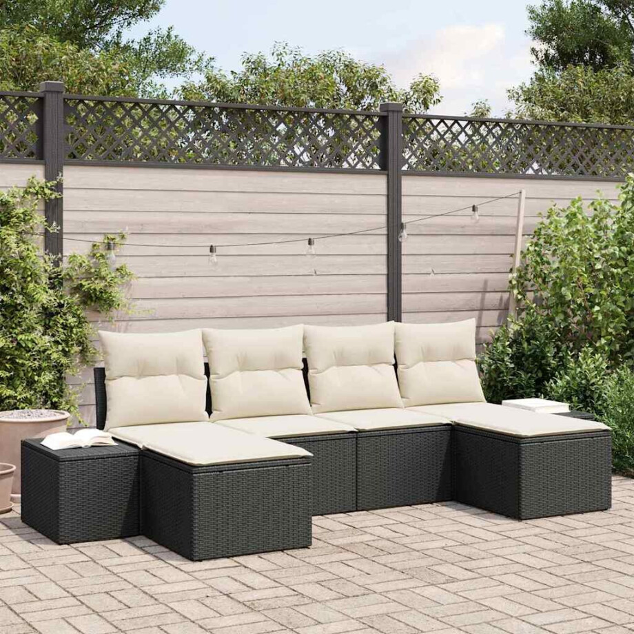 vidaXL Tuin Sofa Set met kussen 6 pcs Zwart poly rattan afbeelding 1