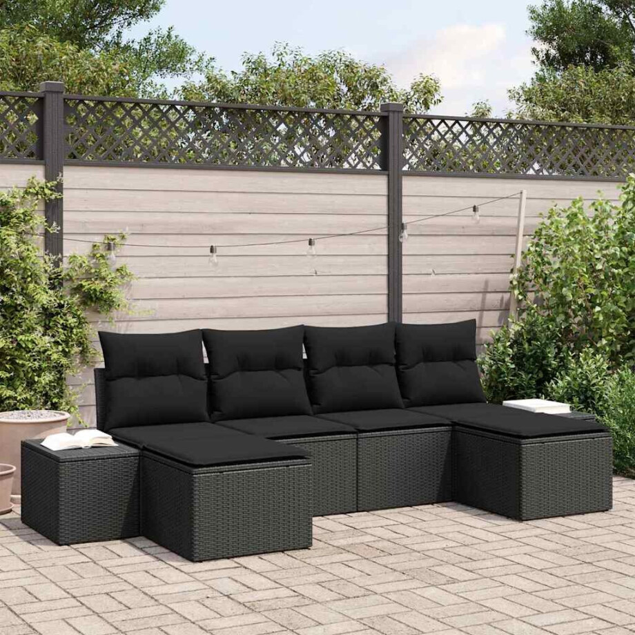 vidaXL Tuin Sofa Set met kussen 6 pcs Zwart poly rattan afbeelding 1