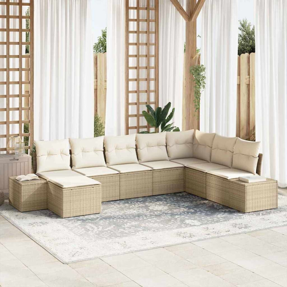 vidaXL Tuin Sofa Set met kussen 8 pcs Beige poly rattan afbeelding 1