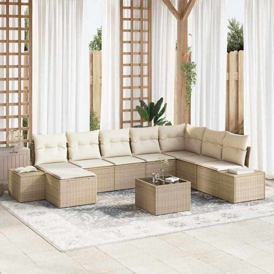 vidaXL Tuin Sofa Set met kussen 9 pcs Beige poly rattan afbeelding 1