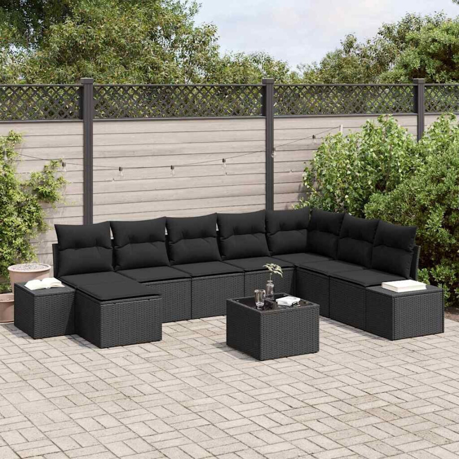 vidaXL Tuin Sofa Set met kussen 9 pcs poly rattan afbeelding 1