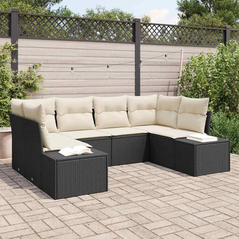 vidaXL Tuin Sofa Set met kussen 6 pcs Zwart poly rattan afbeelding 1