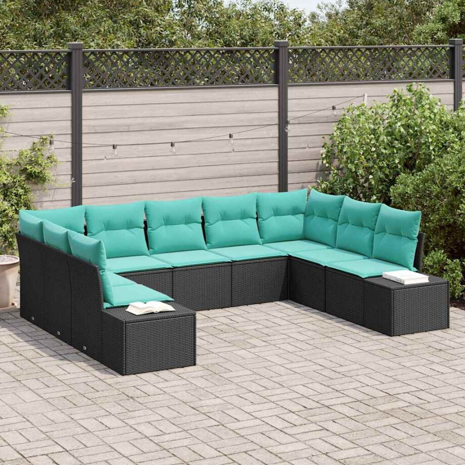 vidaXL Tuin Sofa Set 9 st Zwart poly rattan afbeelding 1
