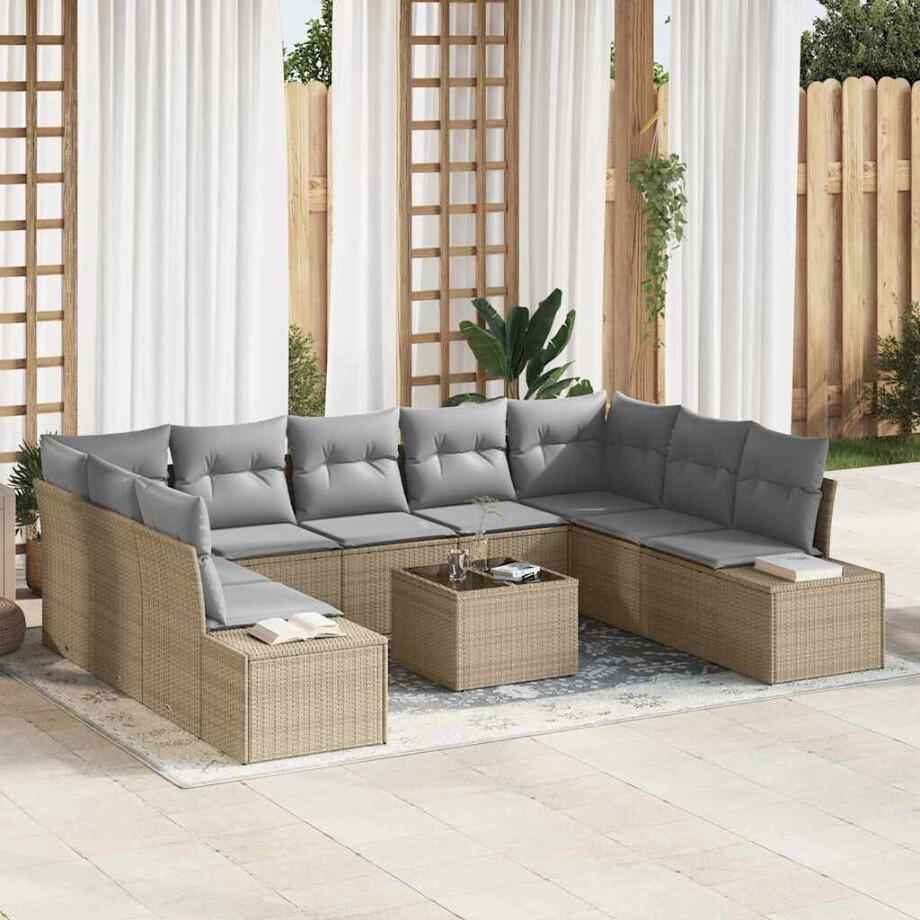 vidaXL Tuin Sofa Set met kussen 10 pcs Beige poly rattan afbeelding 1