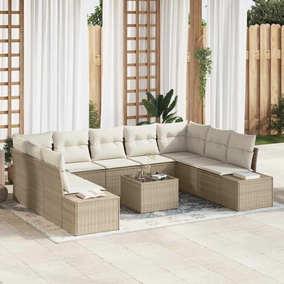 vidaXL Tuin Sofa Set met kussen 10 pcs Beige poly rattan vidaXL Tuin Sofa Set met kussen 10 pcs Beige poly rattan afbeelding 1