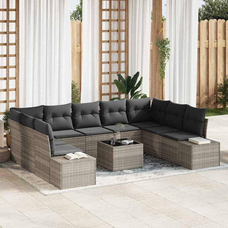vidaXL Tuin Sofa Set met kussen 10 pcs Lichtgrijs poly rattan vidaXL Tuin Sofa Set met kussen 10 pcs Lichtgrijs poly rattan afbeelding 1