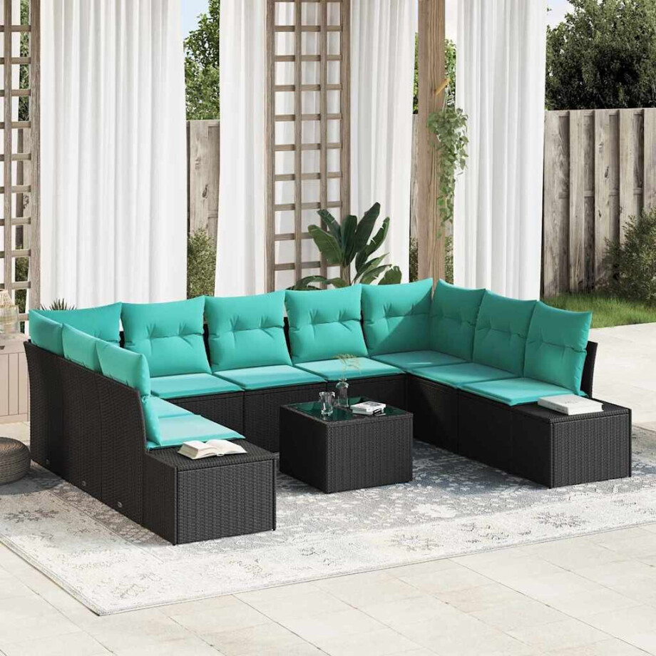 vidaXL Tuin Sofa Set 10 st Zwart poly rattan afbeelding 1