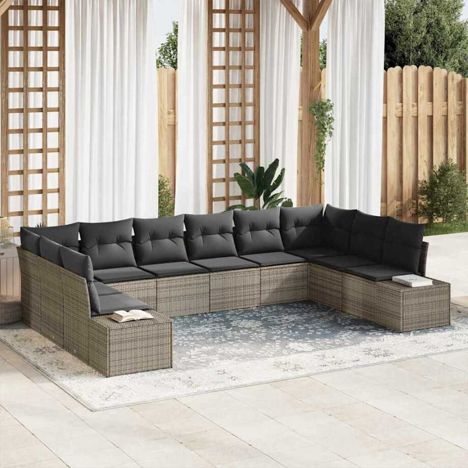vidaXL Tuin Sofa Set met kussen 10 pcs Grijs poly rattan afbeelding 1