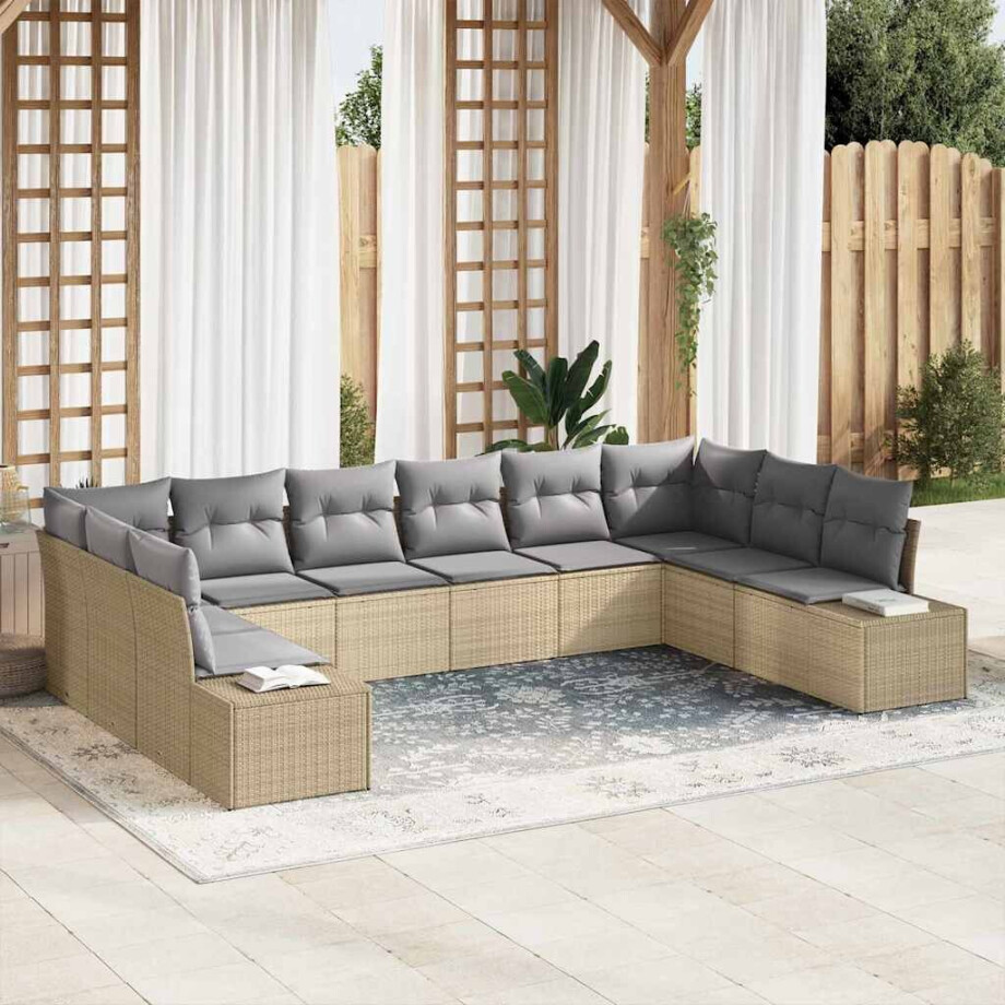 vidaXL Tuin Sofa Set met kussen 10 pcs Beige poly rattan afbeelding 1