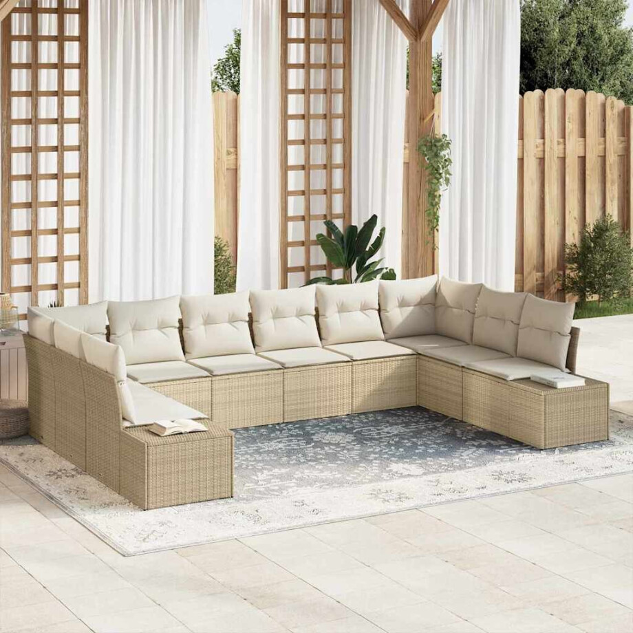 vidaXL Tuin Sofa Set met kussen 10 pcs Beige poly rattan afbeelding 1