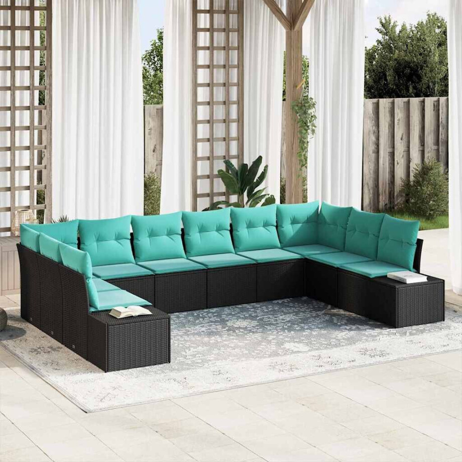 vidaXL Tuin Sofa Set 10 st Zwart poly rattan afbeelding 1