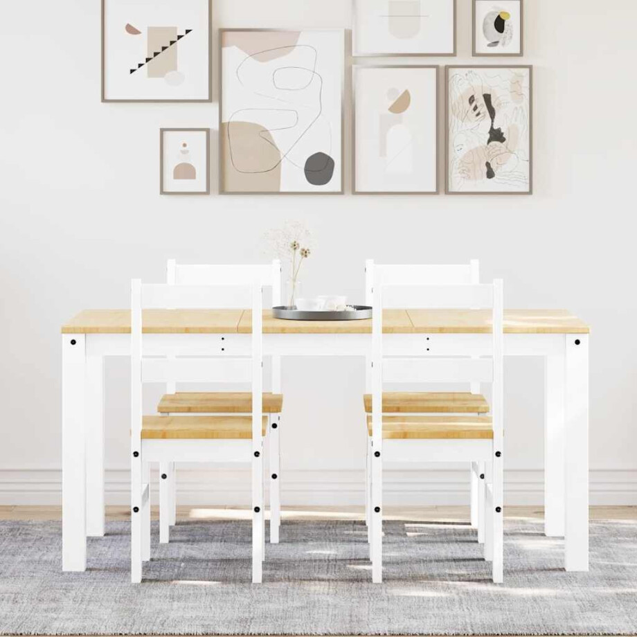 vidaXL 5-delige Eethoek Panama massief grenenhout wit afbeelding 1