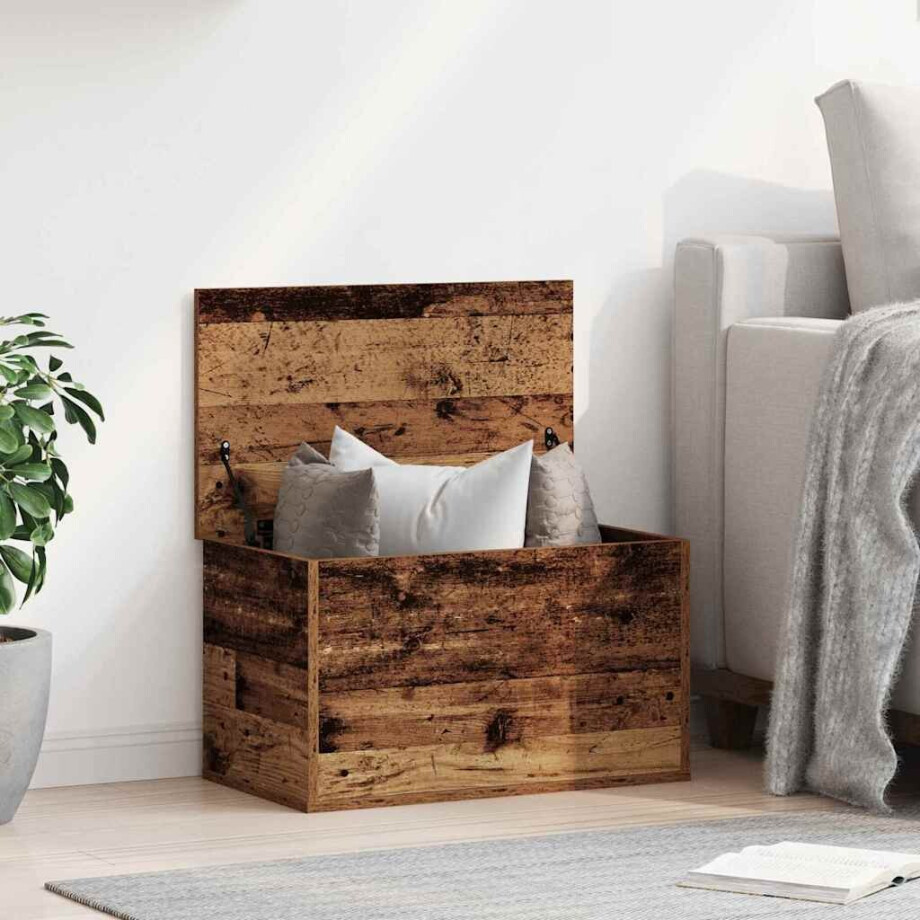 vidaXL Opslagdoos met opslag Oud Hout 60 x 35 x 35 cm Bewerkt hout afbeelding 1