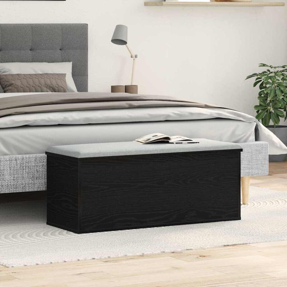 vidaXL Opslagdoos met opslag Zwart Eiken 90 x 35 x 35 cm Bewerkt hout afbeelding 1