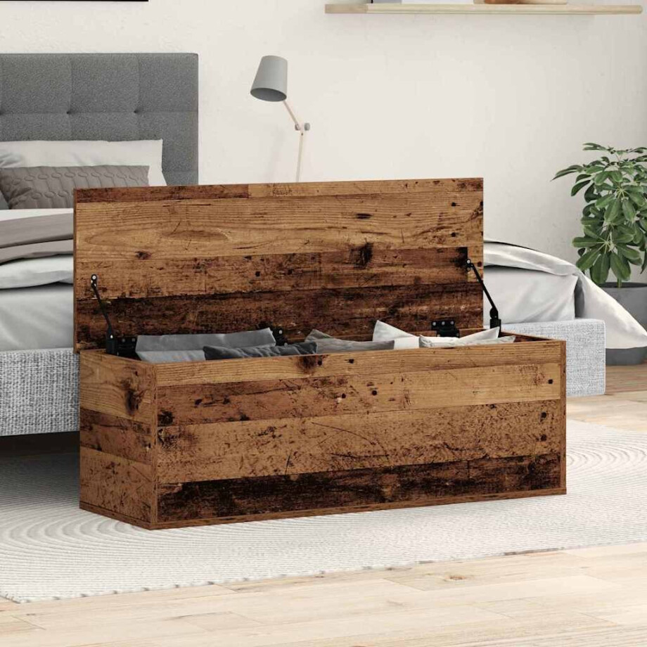 vidaXL Opslagdoos met opslag Oud Hout 102 x 35 x 35 cm Bewerkt hout afbeelding 1