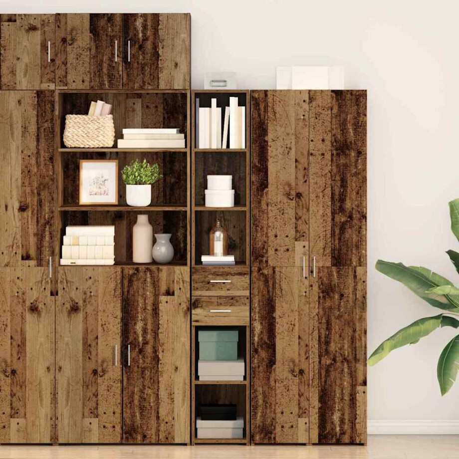 vidaXL Boekenkast met lade Oudhout 30 x 42.4 x 185.2 cm afbeelding 1