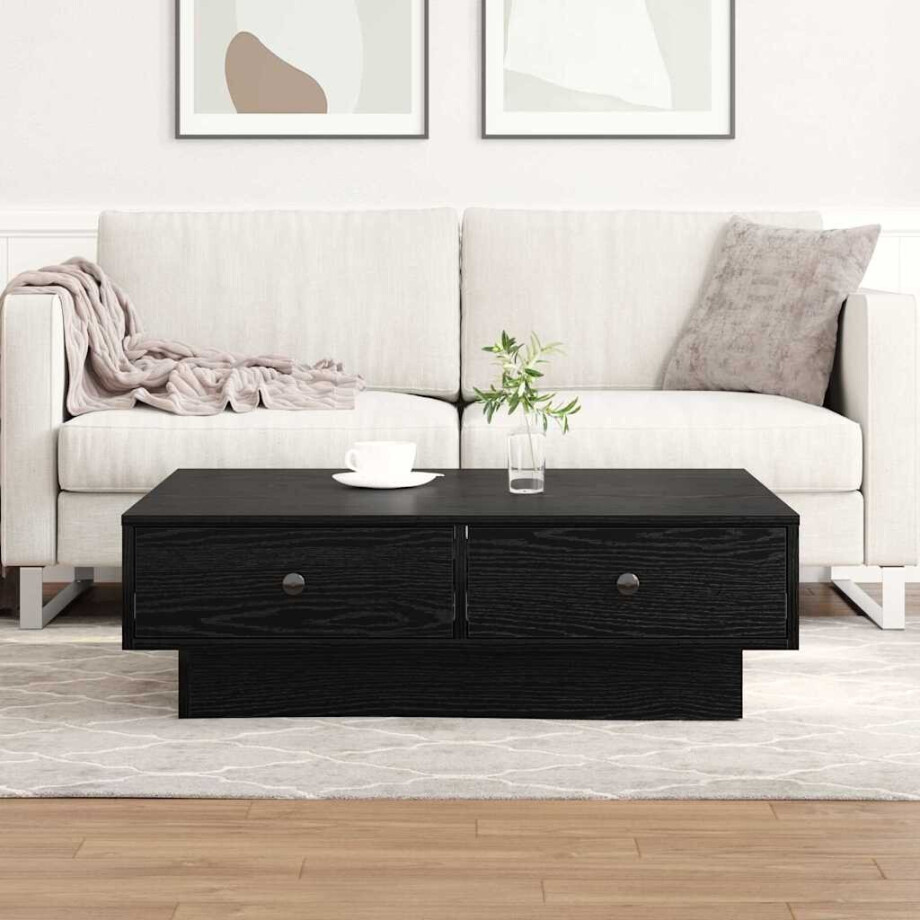 vidaXL Salontafel Zwart Eiken 90 x 90 x 28 cm Bewerkt hout afbeelding 1