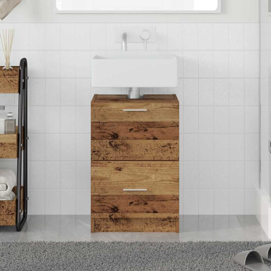 vidaXL Badkamer Kast met lade Oud Hout 40 x 37 x 59 cm Bewerkt hout afbeelding 1