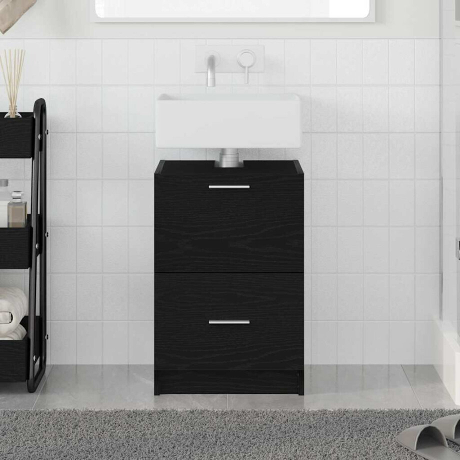 vidaXL Badkamer Kast met lade Zwart Eiken 40 x 37 x 59 cm Bewerkt hout afbeelding 1