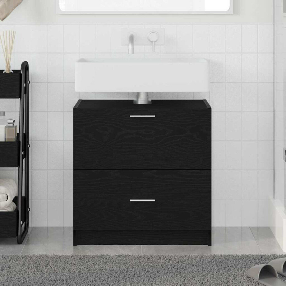 vidaXL Badkamer Kast met lade Zwart Eiken 59 x 37 x 59 cm Bewerkt hout afbeelding 1