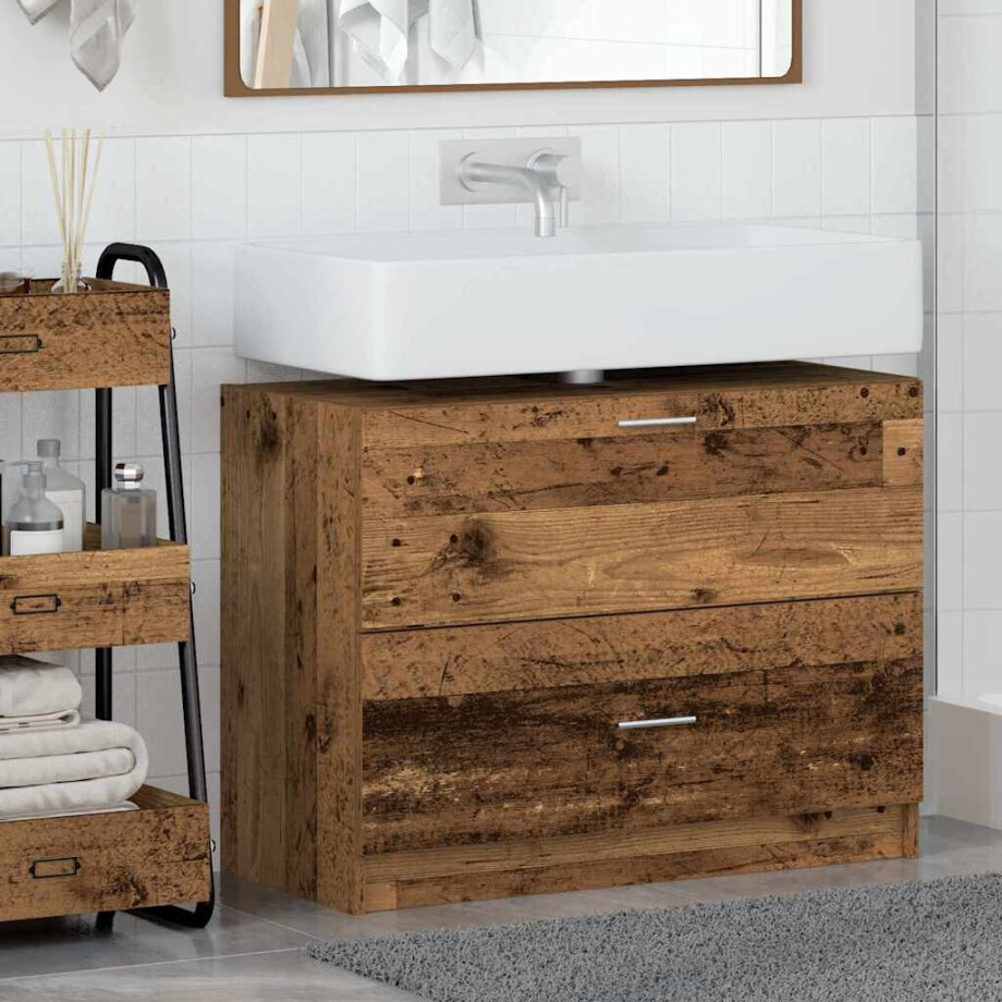 vidaXL Badkamer Kast met lade Oud Hout 78 x 37 x 59 cm Bewerkt hout afbeelding 1