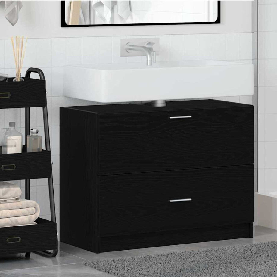 vidaXL Badkamer Kast met lade Zwart Eiken 78 x 37 x 59 cm Bewerkt hout afbeelding 1