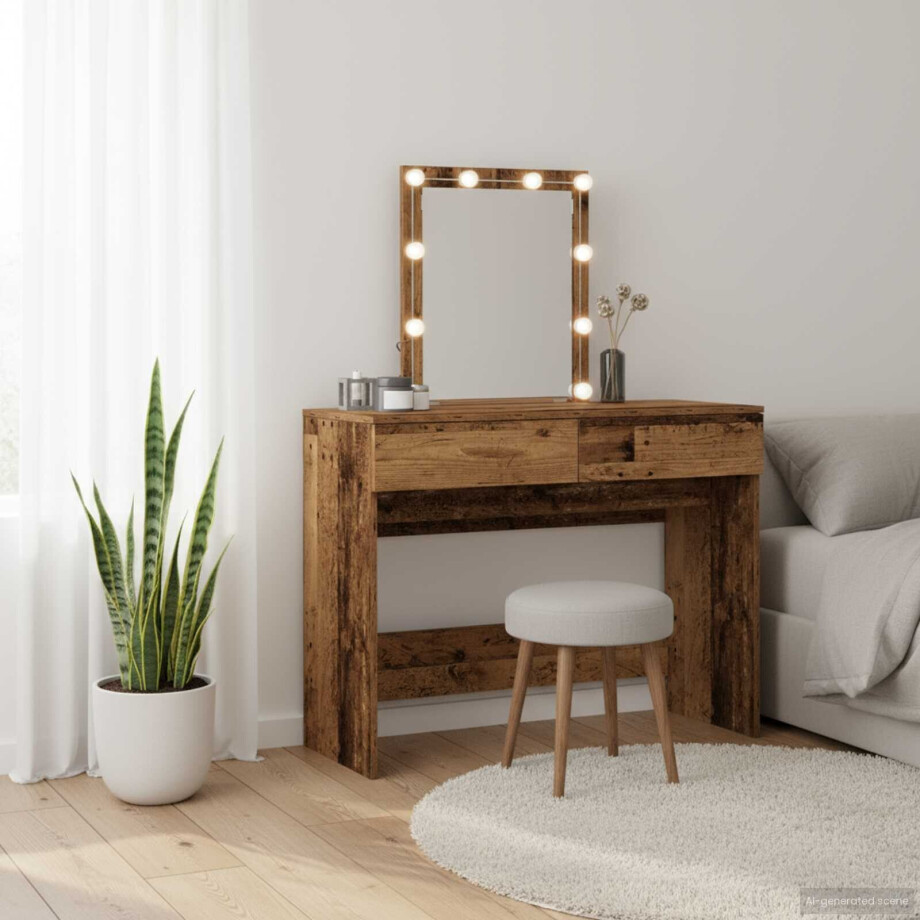 vidaXL Plafondtafel met lade Oudhout 100 x 40 x 130 cm Bewerkt hout afbeelding 1