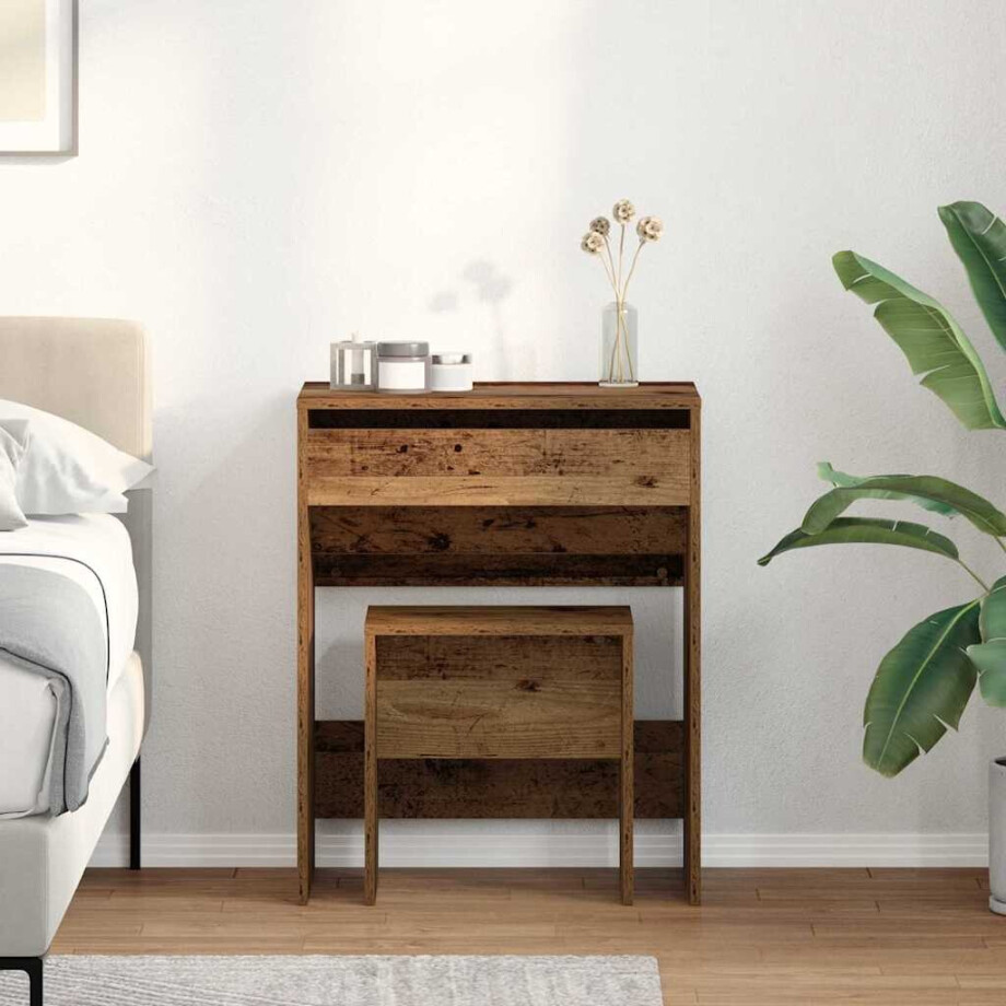 vidaXL Kaptafel met lade Oud Hout 60 x 40 x 75 cm Bewerkt hout afbeelding 1