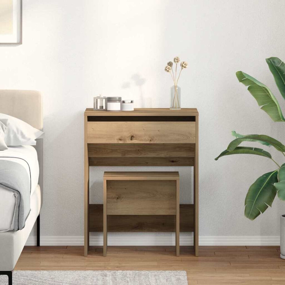 vidaXL Kaptafel artisanaal eikenkleurig 60 x 40 x 75 cm Bewerkt hout vidaXL Kaptafel artisanaal eikenkleurig 60 x 40 x 75 cm Bewerkt hout afbeelding 1