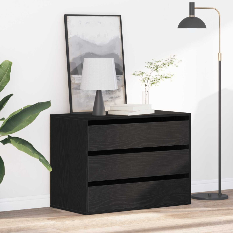 vidaXL Ladenkast met lade Zwart 80 x 41 x 58 cm Bewerkt hout afbeelding 1