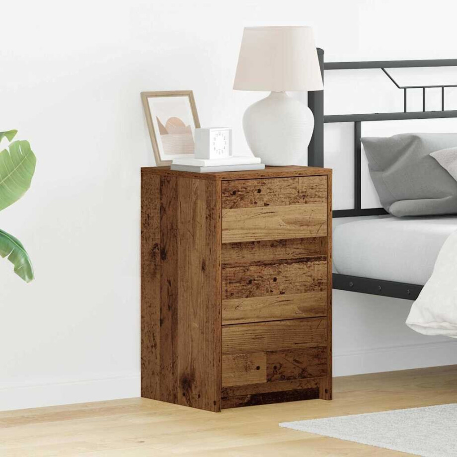 vidaXL Nachtkastje met lade Oudhout 38 x 34 x 61 cm Bewerkt hout afbeelding 1