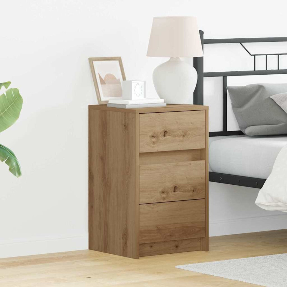 vidaXL Nachtkastje met lade Artisan Eiken 38 x 34 x 61 cm Bewerkt hout afbeelding 1