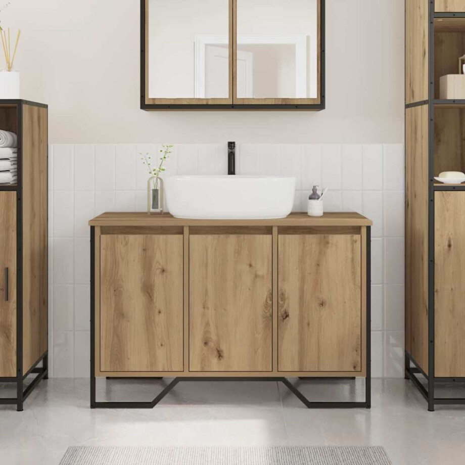 vidaXL Badkamertenk te kast Artisan Eiken 91 x 35 x 60 cm Bewerkt hout vidaXL Badkamertenk te kast Artisan Eiken 91 x 35 x 60 cm Bewerkt hout afbeelding 1