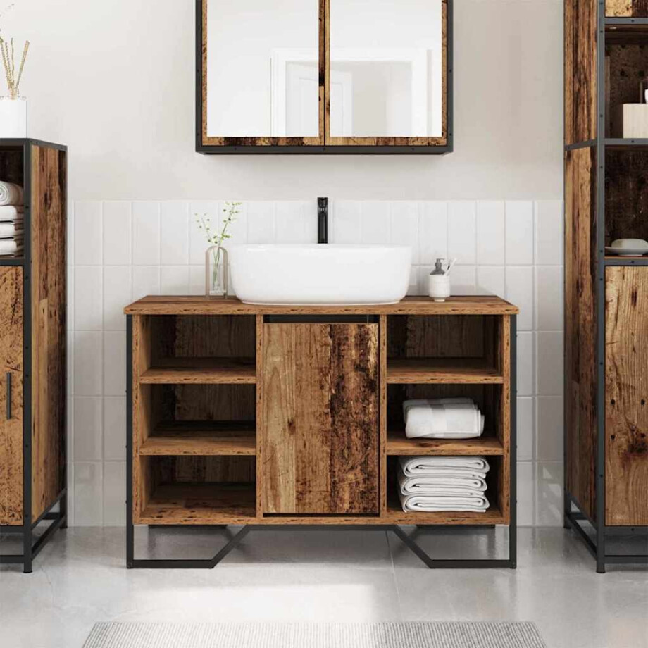 vidaXL Badkamertenk te kast Oud Hout 91 x 35 x 60 cm Bewerkt hout vidaXL Badkamertenk te kast Oud Hout 91 x 35 x 60 cm Bewerkt hout afbeelding 1