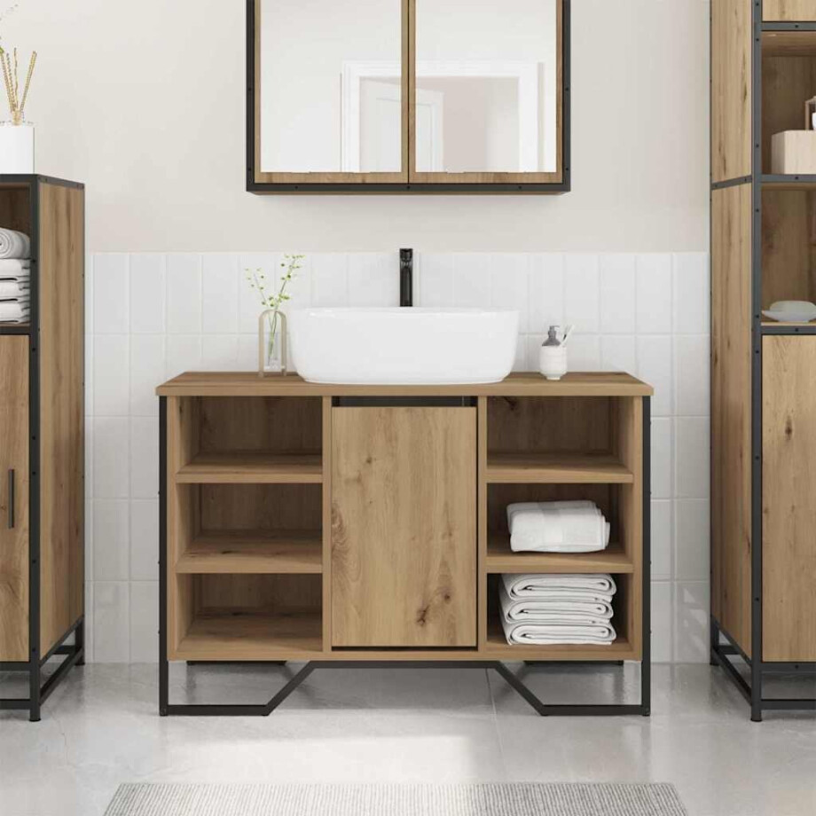 vidaXL Badkamertenk te kast Artisan Eiken 91 x 35 x 60 cm Bewerkt hout vidaXL Badkamertenk te kast Artisan Eiken 91 x 35 x 60 cm Bewerkt hout afbeelding 1